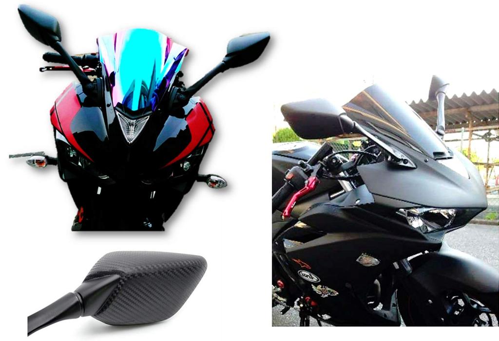 World Imp Motor Rearview Mirror for Yamaha YZF Series Motorcycles (YZF R3, R25, YZF-R3, YZF-R25, RH07J, RG10J) (2013-2017) - Black (02)