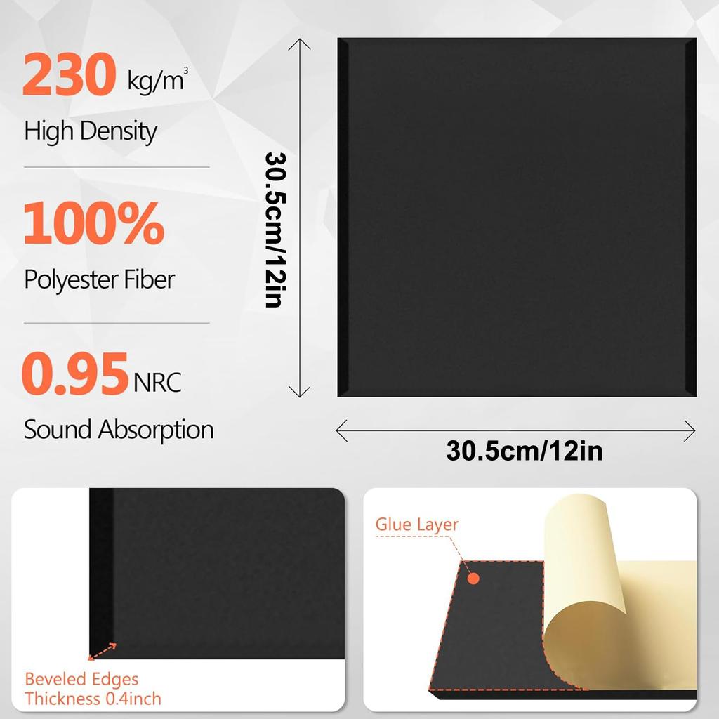 Pack of 12 Polyester Fiber Soundproof Wall Panels Wall Tiles Sound Absorbing Panels Suitable for Living Room Studios