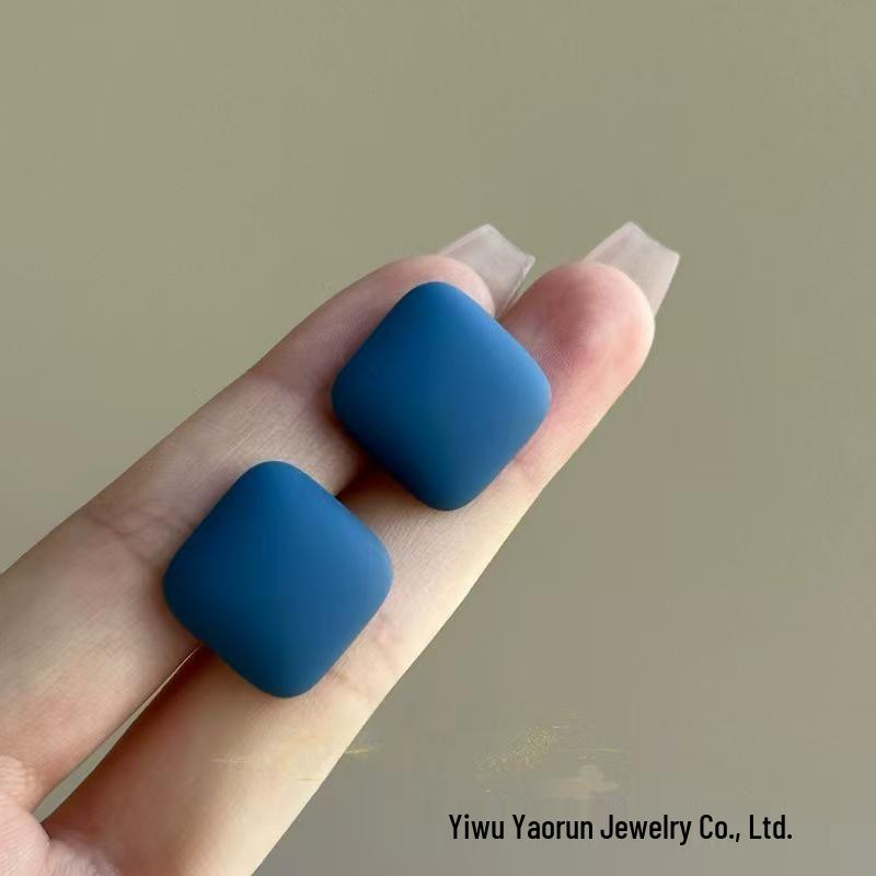 Blue Frosted Geometric Zircon Stud Earrings - Retro Hong Kong Style
