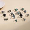 Cat's Eye Ethnic Style Turquoise Ring Blue and Black Ring 14-piece Ring Set