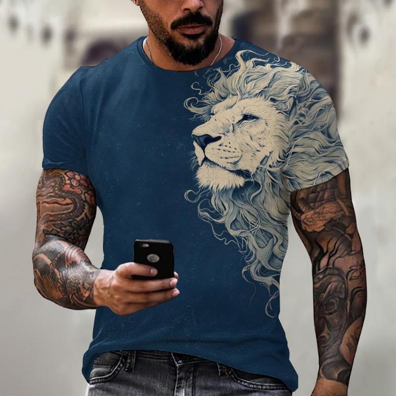Men's T-Shirt Lion Pattern Man T Shirt Summer Short Sleeve Top Round Neck Y2k Clothes T-Shirts for Men Breathable Men Clothing