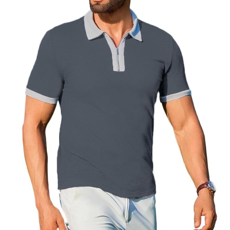 

Летняя новая мужская футболка с коротким рукавом, повседневная футболка с отворотом и полумолнией, модные легкие дышащие мужские топы XXXXXL темно серый