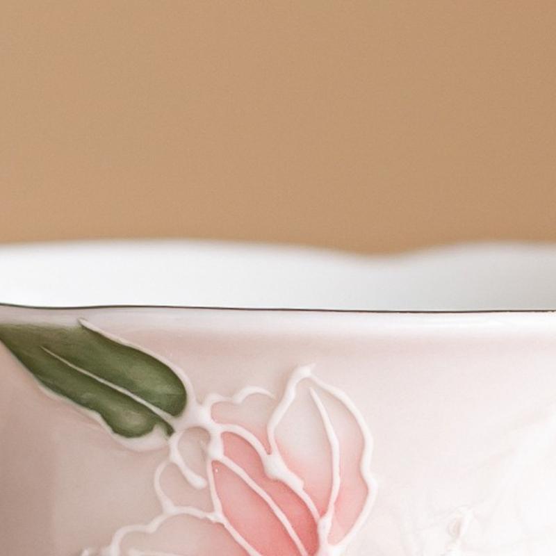 Handbemalte gestapelte Teetasse Rosa Lilie Keramik Meistertassen Retro Vintage Haushalt Teeschalen Chinesisches Kung Fu Teeservice Geschenkbox