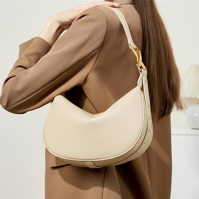 Genuine Leather Underarm Small Shoulder Bags For Women  Trend Designer Half Moon Ladies Handbags And Purses