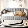 Upholstered Sofa Bed 90x190, Checkered Pattern, Storage Compartments On Sides, Two Drawers Under Bed, Guest or Single Bed, Velvet Fabric, Light Grey