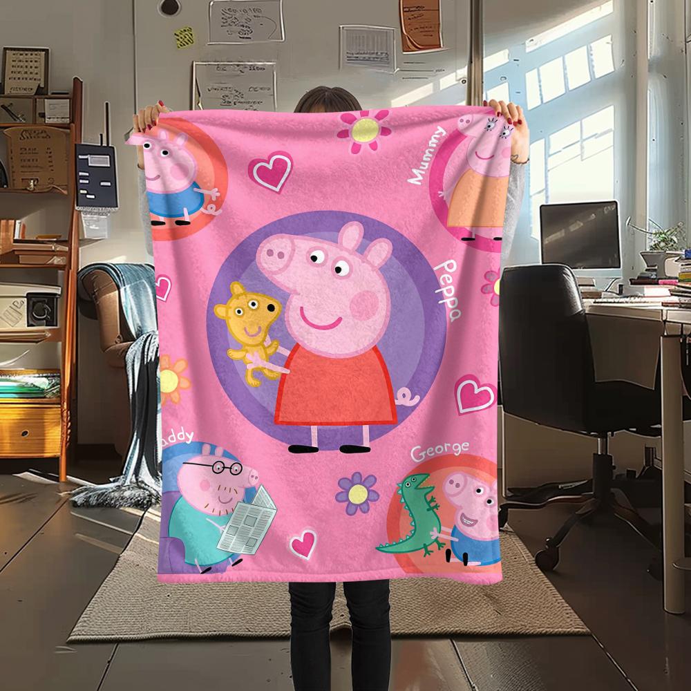 1Pc Pink Pig Cartoon Print Flannel Blanket, High quality Comfortable for All Seasons, Home Decor, Warmth and Comfort, Perfect for Gifts