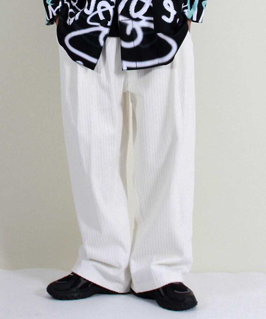 Deumakeu Corduroy Real Wide One-Pleat Pants White