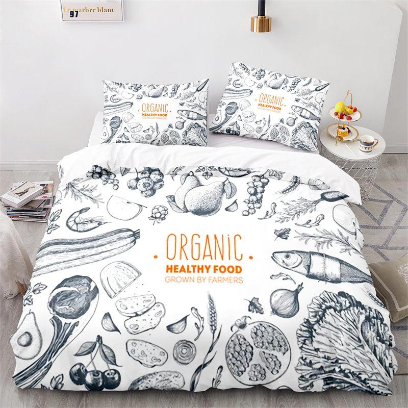 Kreativer Fast Food Bettbezug Pizza Hamburger Druck Bettdeckenbezug Mikrofaser Bettwäscheset King Queen für Kinder Teenagerzimmer Deko