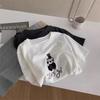 Graues besticktes Welpen Damen Casual Locker Kurzarm T-Shirt, Frühjahr 2025 Kollektion