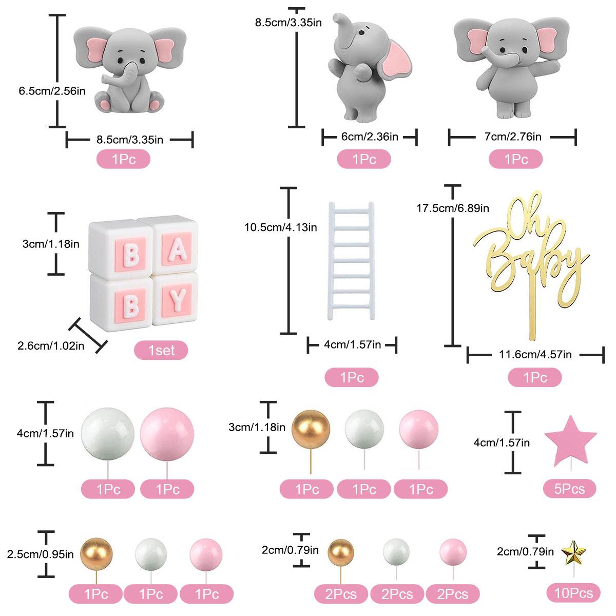 35pz Topper per Torta Elefante Rosa Mini Decorazioni per Torta Topper per Cupcake Palline Perlate Rosa Bianche per Festa di Nascita Bambina Compleanno