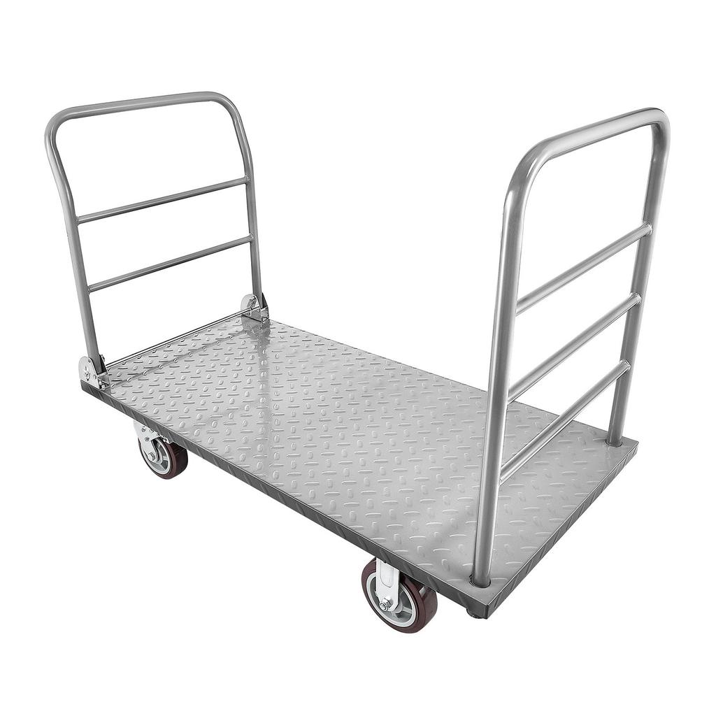 VEVOR Platform Truck, 2650 Lbs Capacity, Heavy Duty Flatbed Cart Dolly with Detachable Guardrail and Swivel Wheels, Foldable Hand Push Truck Cart