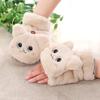 Plush Cartoon Cat Cute Half Finger Flip Gloves, Warm And Thick Keyboard Gloves For Women In Winter