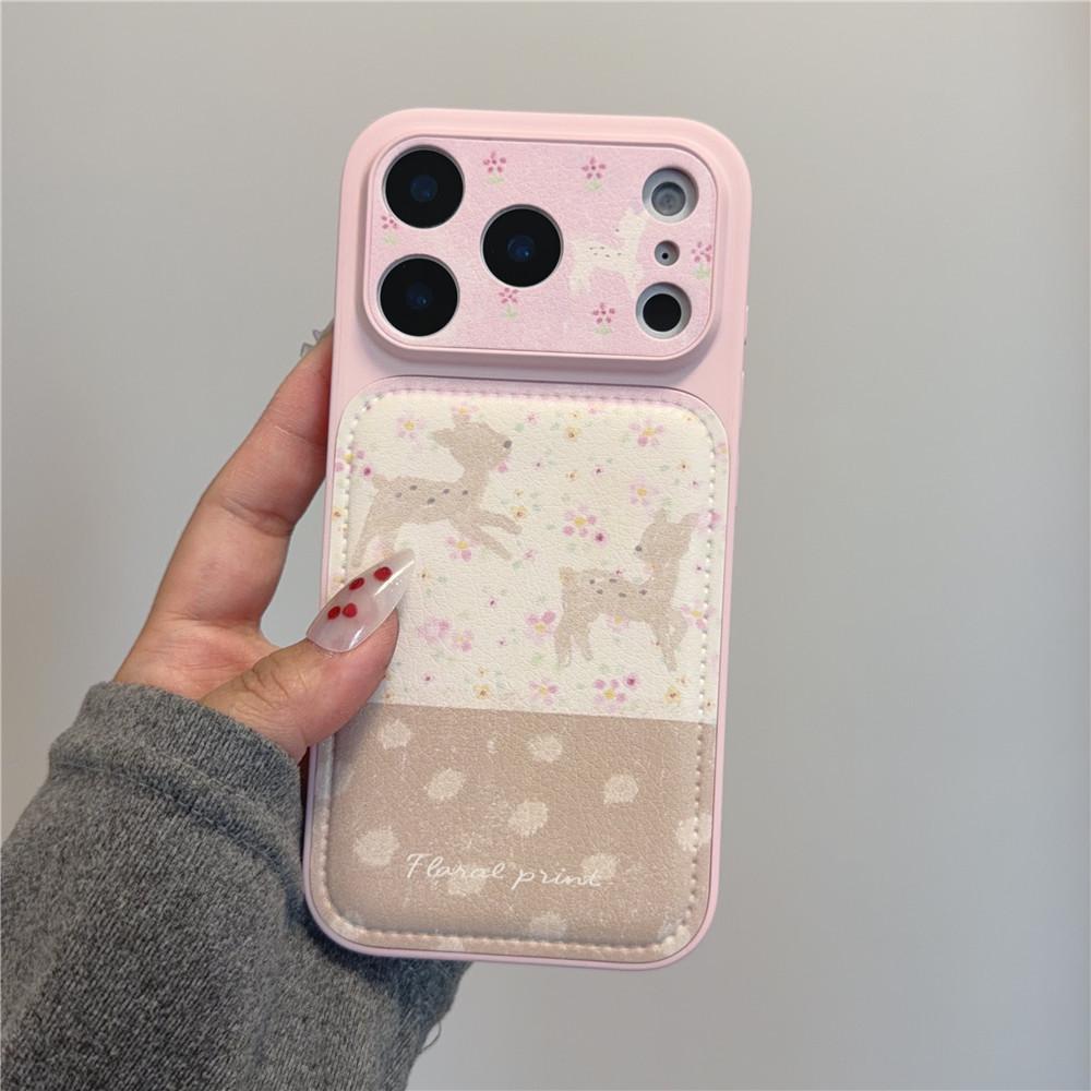 

Pink Floral Deer iPhone 17 Pro/16 Pro Max/15/14 Pro Case - Korean Style 17