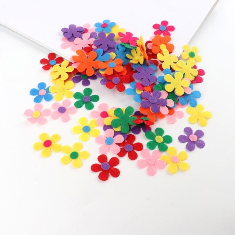 100Pcs Colorful Felt Flowers For Craft Clothing Embellishments Sewing Accessories 28mm Nonwoven Fabric Flower Sticker