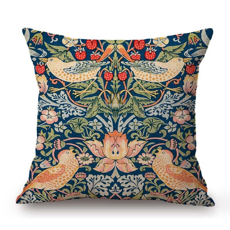 William Morris Flower Pattern Fox Rabbit Bird Deer Animal Home Decoration Art Cotton Linen Sofa Pillow Case Floral Cushion Cover