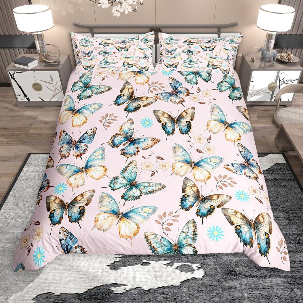 Homewish Girls Butterfly Duvet Cover Set, Chic Glitter Sequin Print Bed Set, Wild Animal Quilt Cover Set