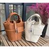 Foreign trade new vegetable basket bag swift cowhide with canvas splicing bucket bag fashionable casual hand bag