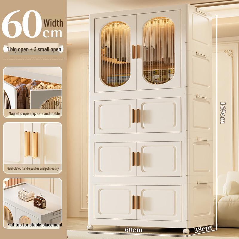 Children's Toy Storage Cabinet: Movable Multi-layer Thickened Wardrobe with Folding Shelves for Home and Bedroom