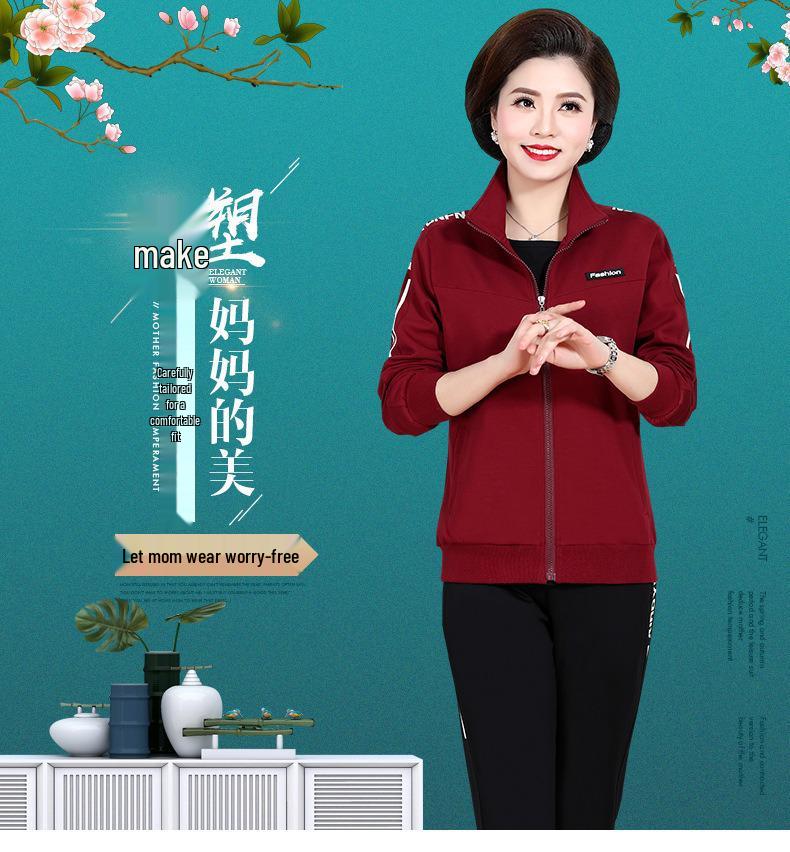 Spring Two-Piece Sportswear Set for Middle-Aged and Elderly Women