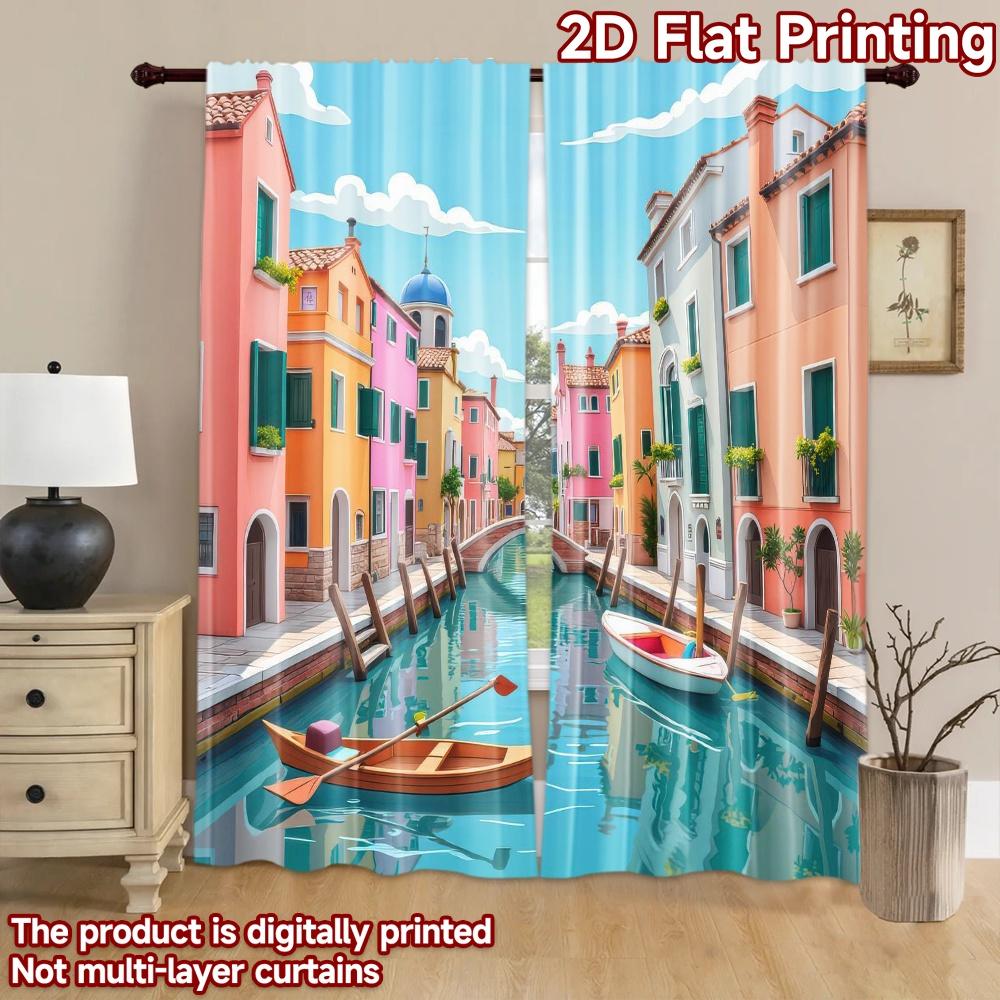 2D flat Photography Backdrop Popular Background Banner Colorful Canal Scene 100% Polyester Festive Wall Decor Perfect for