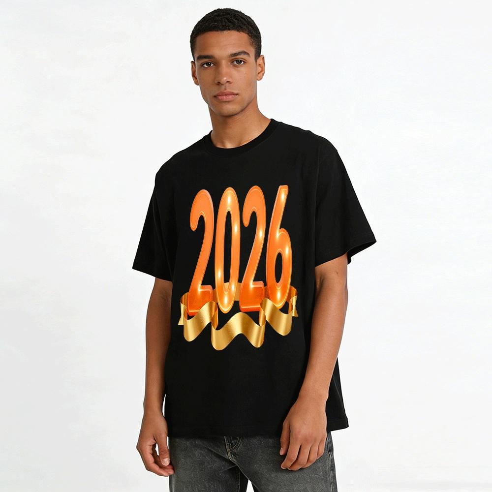 2026 New Year Themed Print Casual Unisex Top Pure cotton T-shirt