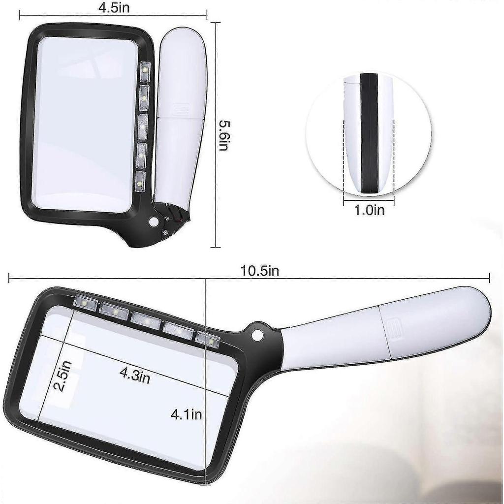 Rectangular Reading Magnifier With 5 Led Lights, 2 Intensity Modes And 2x Magnification