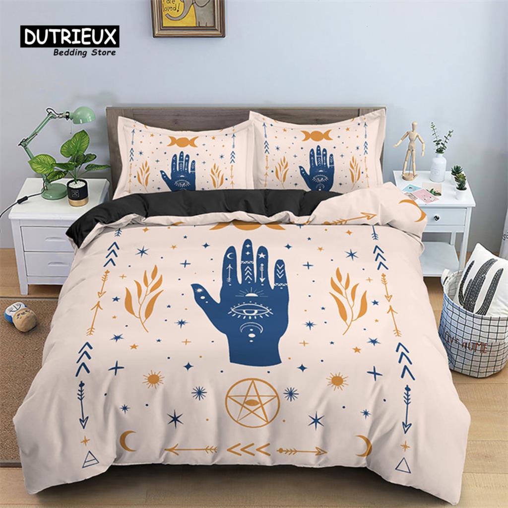 Sun And Moon Duvet Cover Mystical Hamsa Hand Bedding Set Microfiber Divination Eyes Comforter Cover King For Kids Adult Bedroom