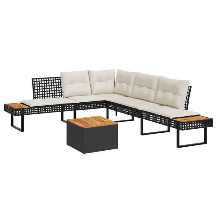 VidaXL Salon de jardin avec coussins 2 pcs noir résine tressée acacia 3277497
