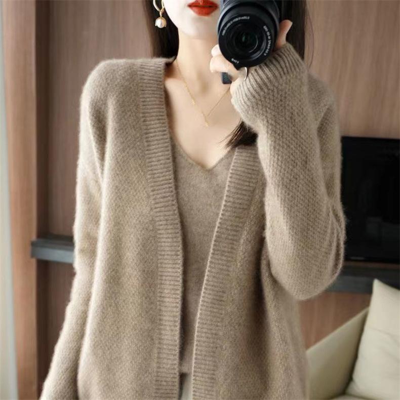Women Autumn Winter Solid Causal V-Neck Top Vest Long Sleeve Knitwear Knit Sweater Cardigan 2 Pic