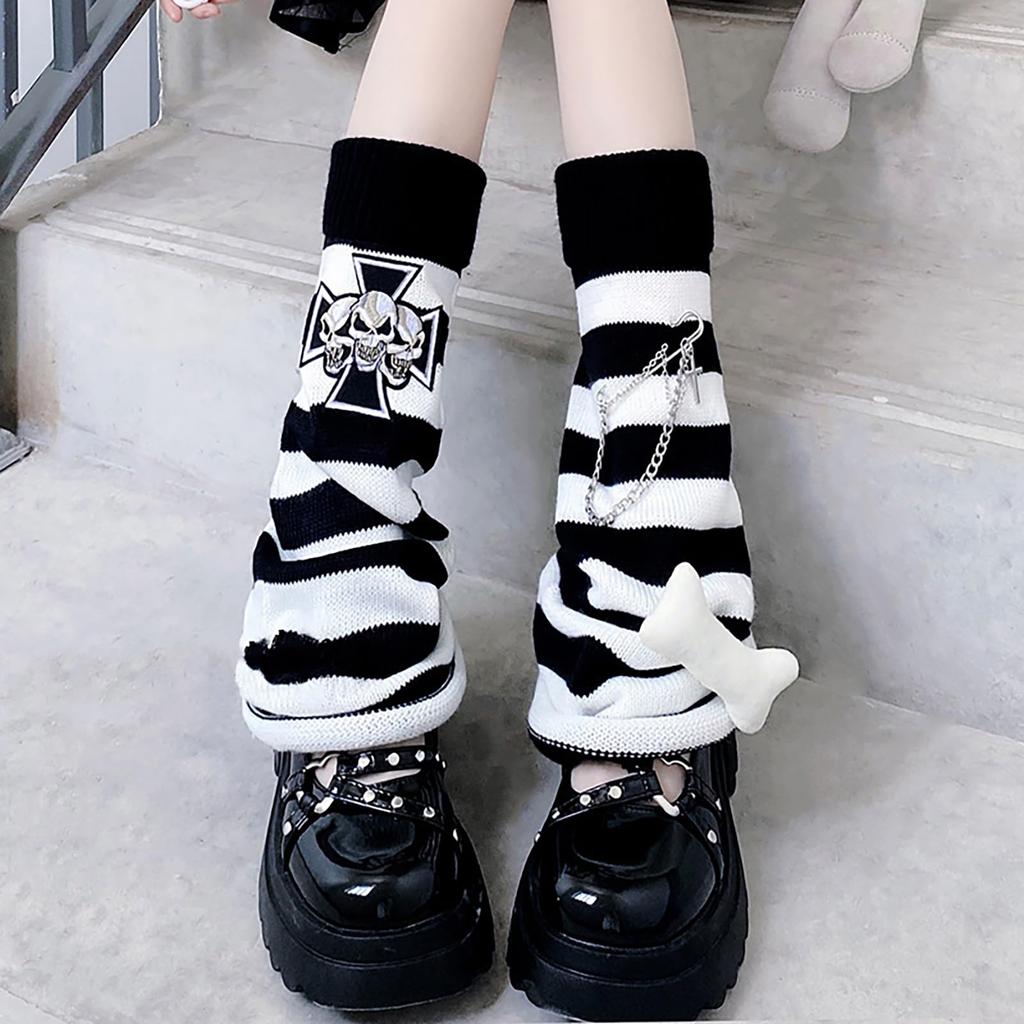 Leg Warmers for Women y2k Loose Socks with Chain A subculture leg cover with a gothic skull Perfect for Harajuku gothic and gyaru Keeps legs