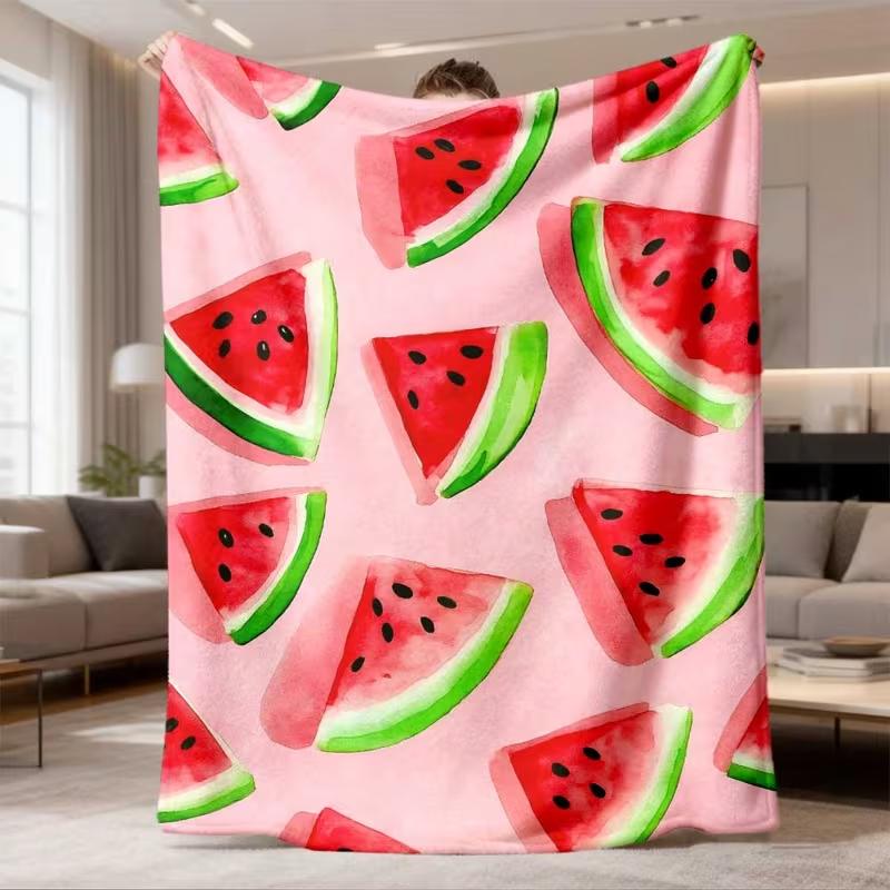 Super Cute Watermelon Slice Print Throw Blanket Soft Cozy Fruit Theme Bed Sofa Blanket Warm Plush Blanket For Couch Bed Camping