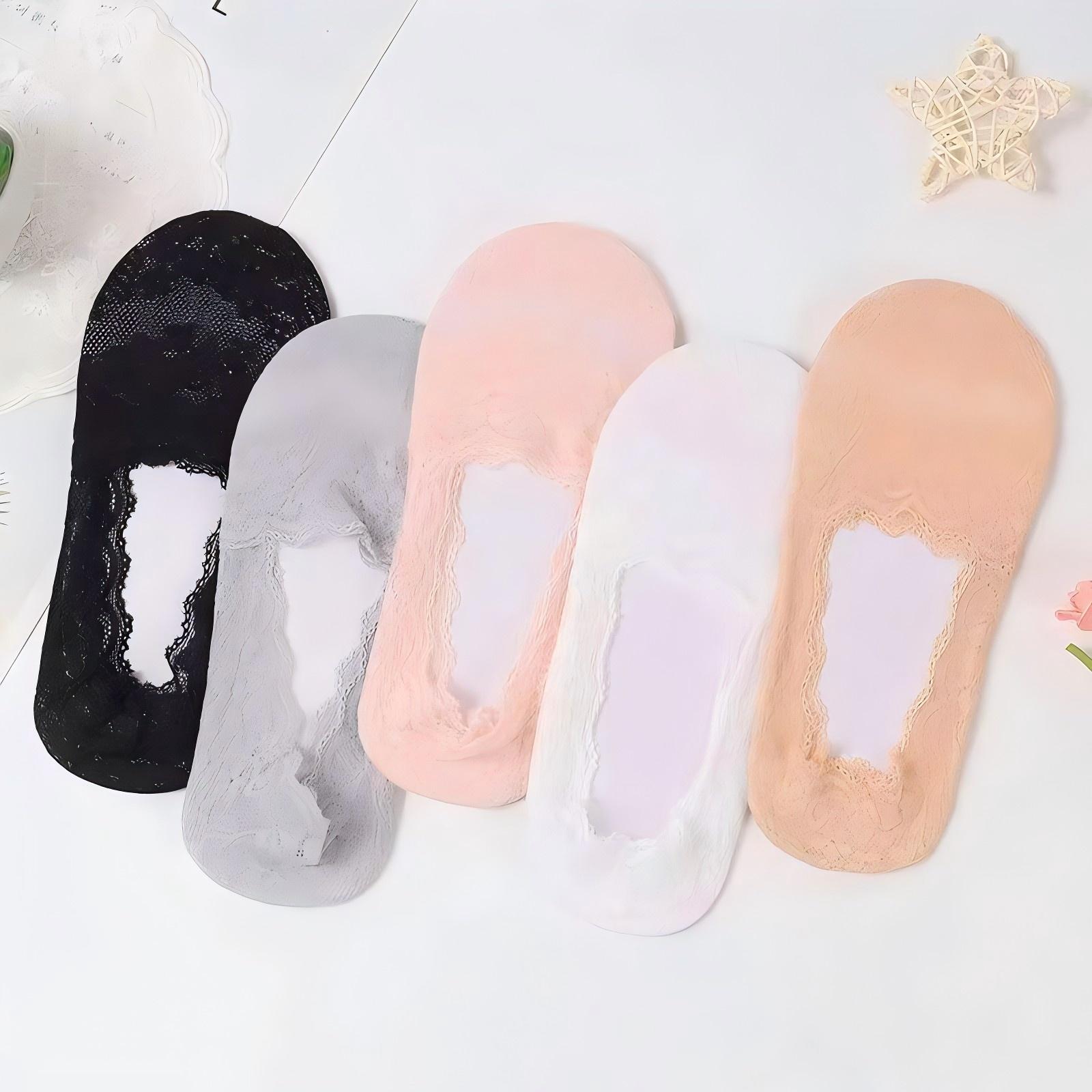 

5 пар женских весенне-летних дышащих впитывающих пот носков с глубоким вырезом и кружевом, силиконовых, нескользящих, тонких, с рисунком вишневого цвета One Size