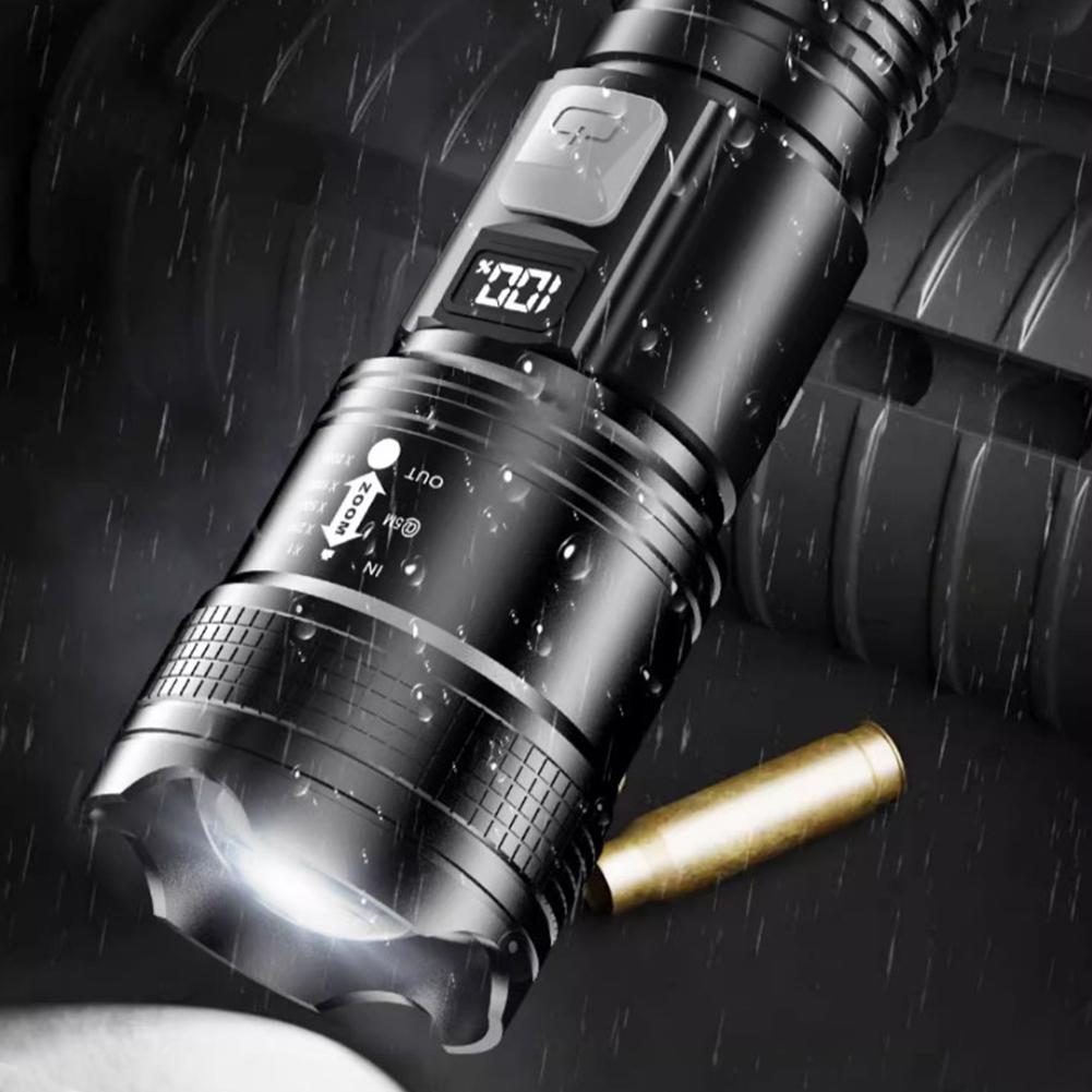 LED Outdoor Portable Flashlight USB Charging Camping Powerful Flashlight Power Display Strong Light Flashlight for Power Outages