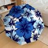 1pc Blue Floral Print Automatic Folding Umbrella, Portable Collapsible Design, 8-Rib Iron Frame, Outdoor Accessory Yy250905093
