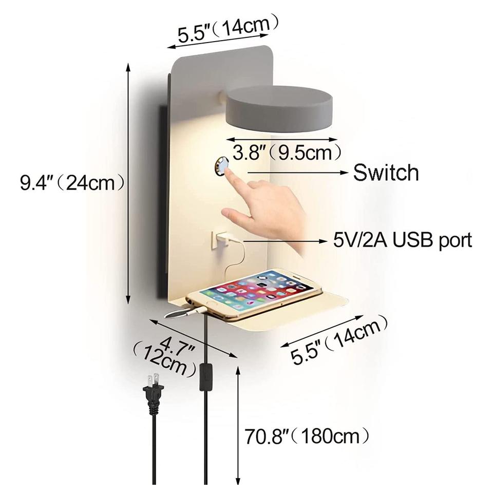 LED Wall Lamp With Switch And USB Charging Port Modern 9W Black White Aisle Bedroom Bedside Art Lighting Decoration Wall Lights
