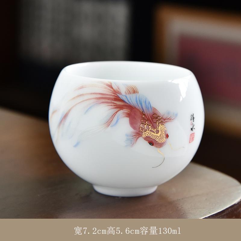Ice Type Ceramic , Sheep Fat Jade Porcelain Hand-painted Master Single Cup, Large Size Tasting Tea Bowl, Household Kung F