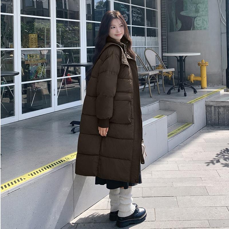 

Winter new cotton clothes women s medium and long large pockets over the knee thickened loose navy collar cotton coat S кофейный