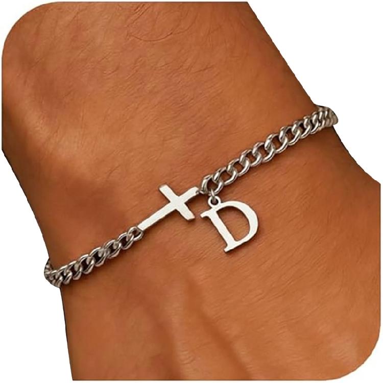 

Comfortable Stainless Steel Crucifix Letter Bracelet Fashion Initial Charm Handchain Accessory Heartfelted Gift