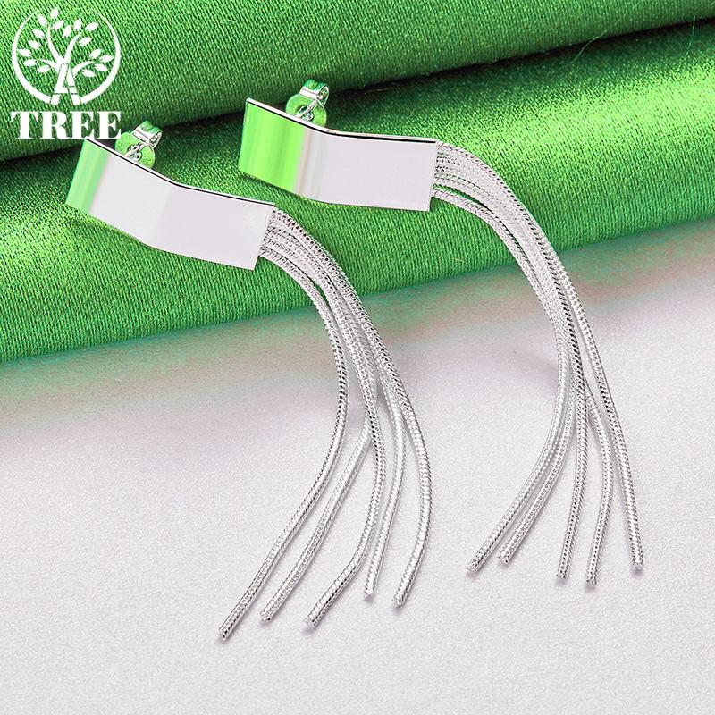 Classic 925 Sterling Silver Tassel Drop Earrings For Lady Birthday Anniversary Party Beautiful Exquisite Jewelry Accessories