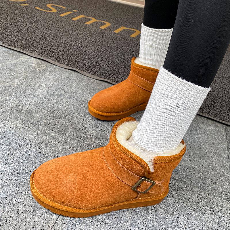 Damen 2025 Neuer Stil Rindsleder Schneestiefel - Bequem, Warm, Vielseitig, Flache Sohle, Kurze Winterstiefel