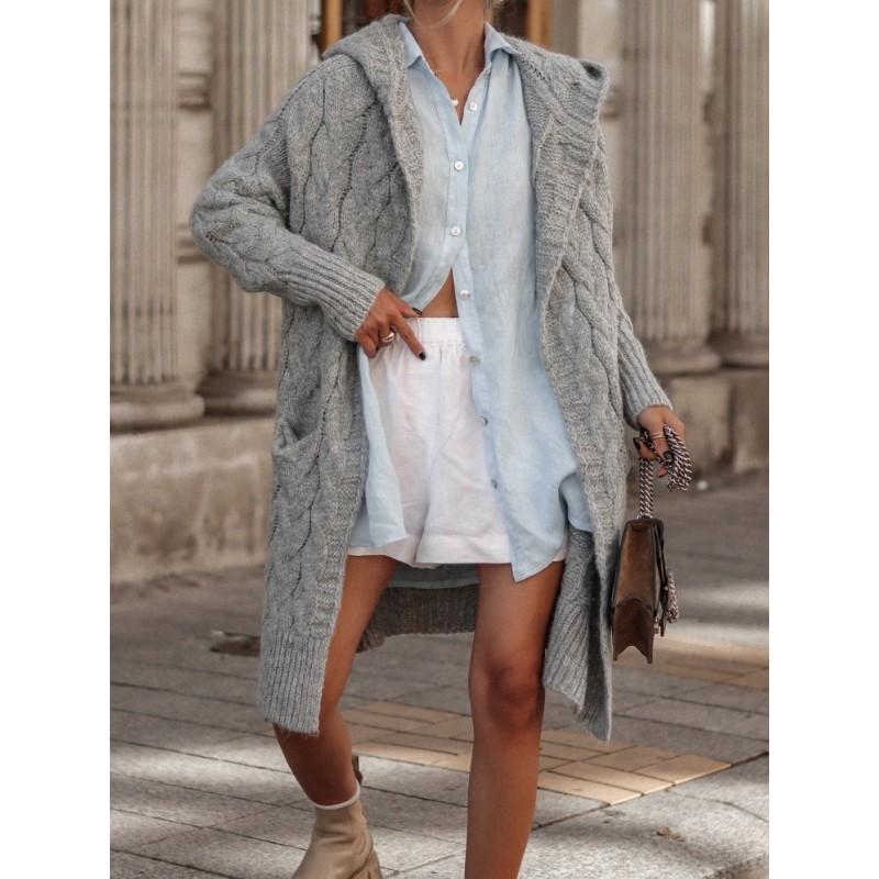 Womens Oversized Knit Cardigan Hooded Long