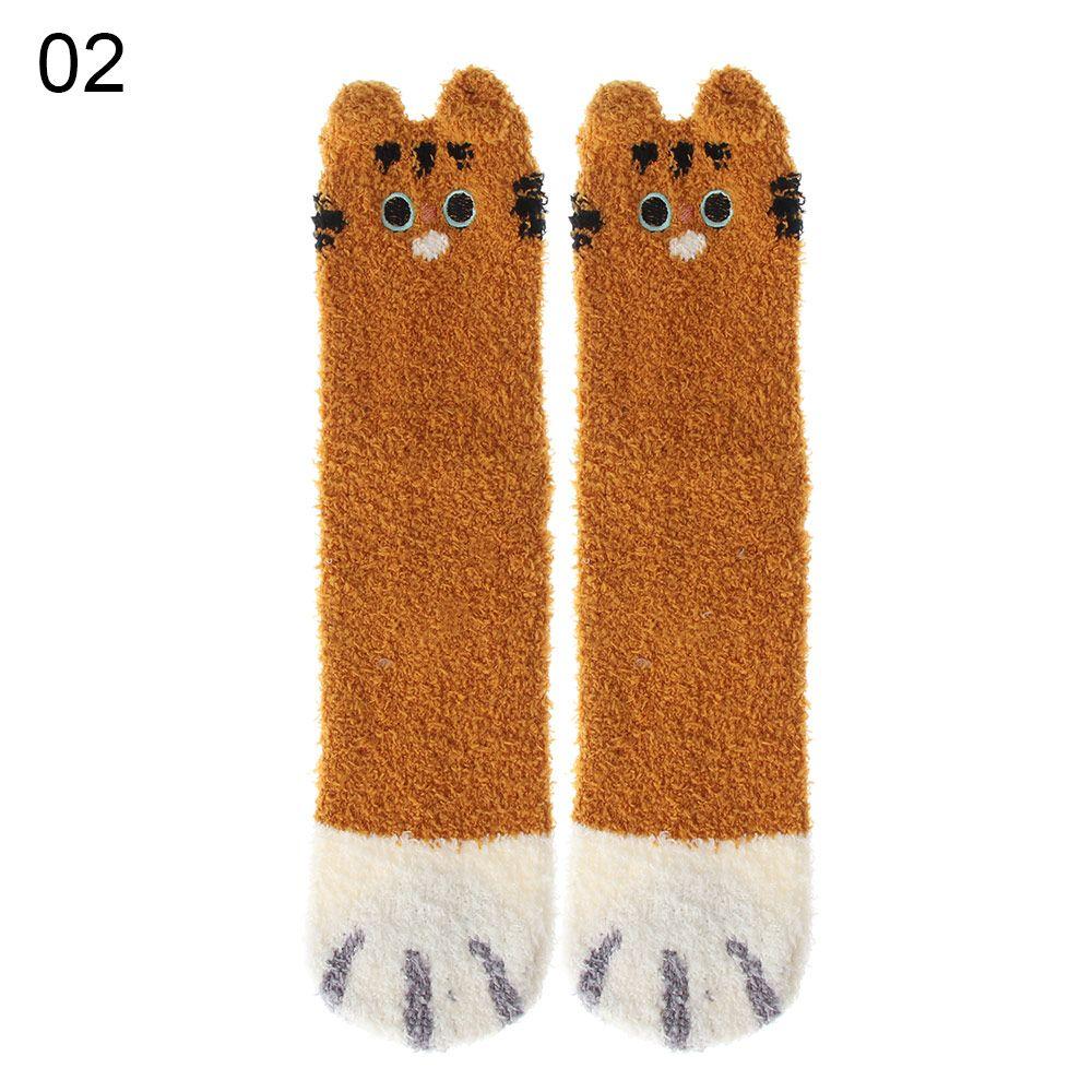 Geschenk Flauschige Verdickende Plüsch Schlaf Bettsocke Bodensocken Kaschmirsocken Korallenvlies-Socken Pfotenmuster