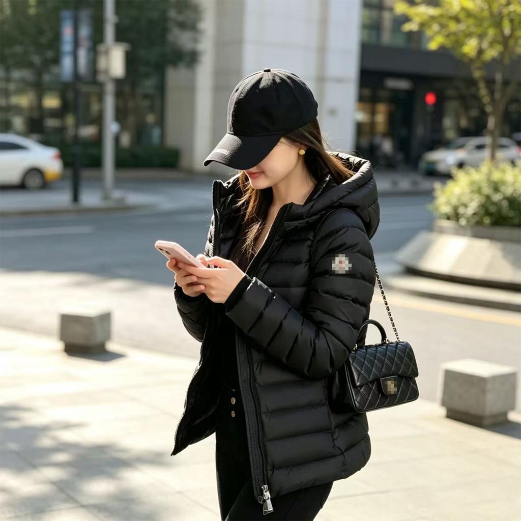 Igelle Rib Down Jacket Light Hooded Female Slim Lightweight Outdoor Fashion Short Goose Down Jacket