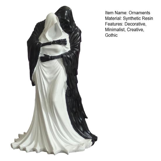 Synthetic Resin Ornaments Gothic Hugging Reaper Figurine, Black And White Skeleton Alternative Aesthetic Collectibles Statue for Bookshelves Desktop,