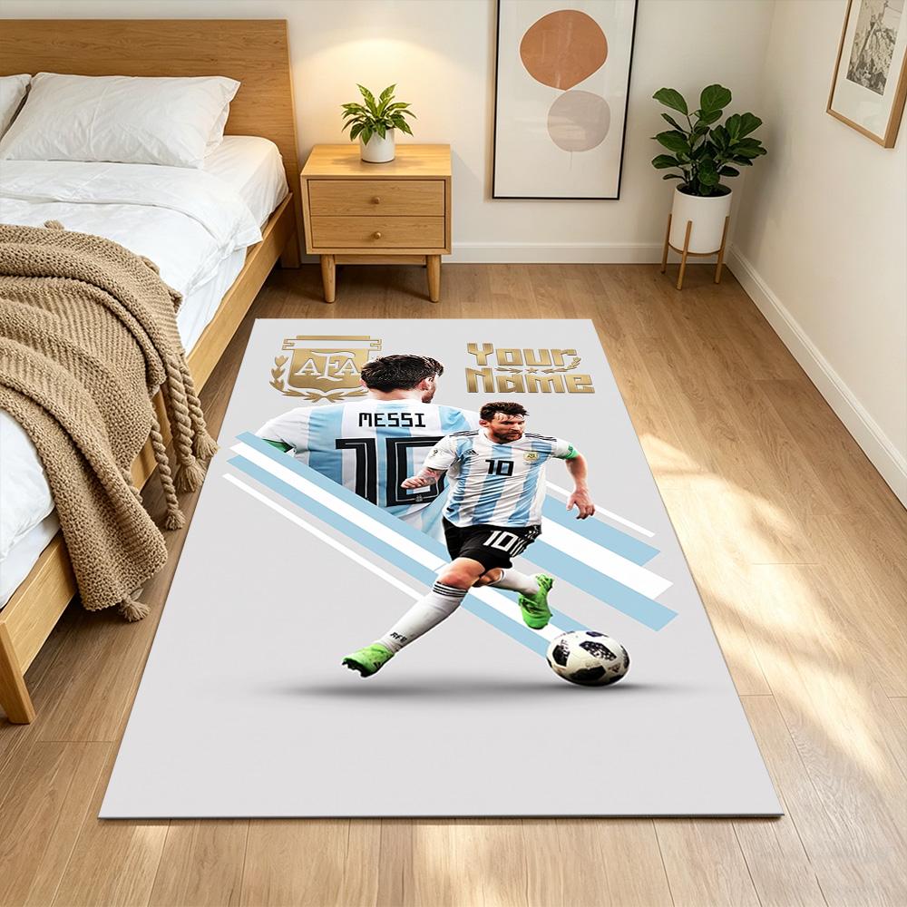 Football Messi Customize Your Name Floor Mat Design for Outdoor Study room Kitchen Decorate room Anti-slip Rug Office home decor Wedding Party Gift