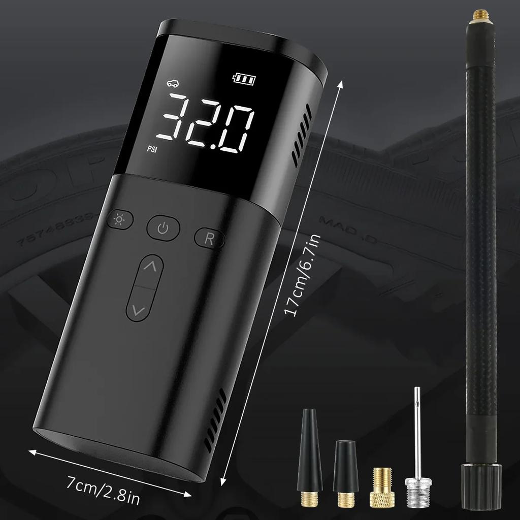 Tyre Inflator With LED Light 2000mAh Rechargeable Tire Air Compressor With Digital Display Automatic Shut Off Electric Tyre Pump