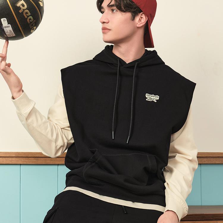 Reebok Solid Color Fashion American Retro Street Style Knitted Hooded Pullover Vest Unisex vest Black 23FRC311UGH0