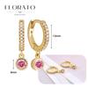 Luxurious Geometry 925 Silver Ear Needle Pink Series Zircon Pendant Hoop Earrings Sweet Fashion Wedding Jewelry Gifts