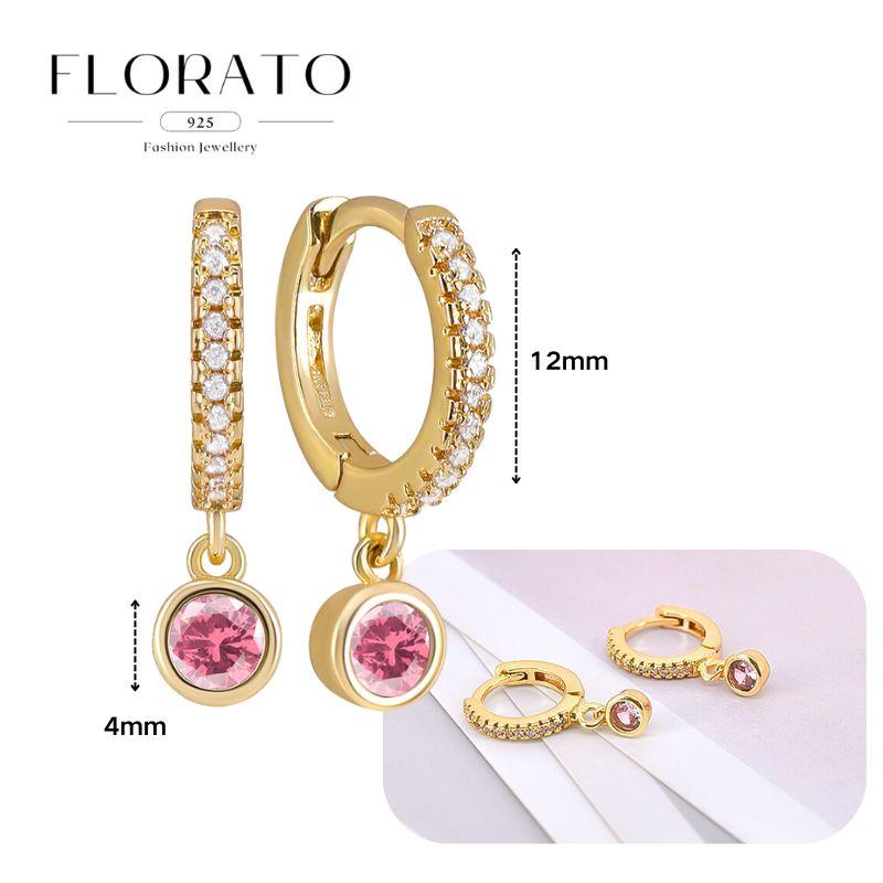 Luxurious Geometry 925 Silver Ear Needle Pink Series Zircon Pendant Hoop Earrings Sweet Fashion Wedding Jewelry Gifts