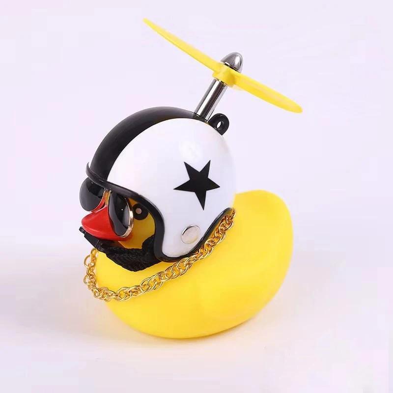 Car Broken Wind Small Yellow Duck With Helmet Airscrew Bicycle Moto With Straps Auto Pasted Accessories Interior Cycling Decor